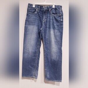 BKE Seth Denim Dark Blue Jeans Men 36S Straight Leg White Stitching